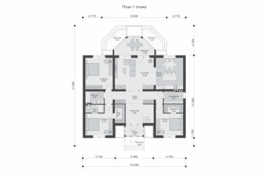 Проект одноэтажного дома с мансардой, вторым светом и остекленной верандой